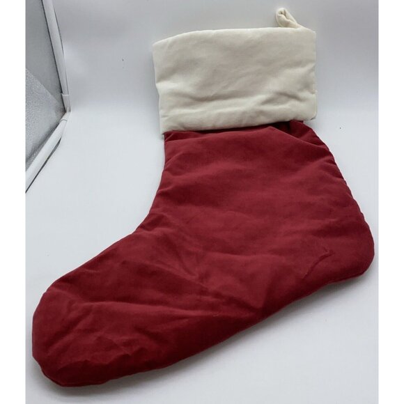 Pottery Barn Ben Velvet Christmas Stocking Holiday Monogrammed Red Cream 19 in - Picture 9 of 12